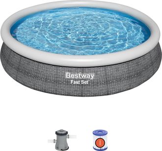 Bestway Piscina Infantil Fast Set Dise&ntilde;o Rattan 366x76 Cm Con Depuradora De Cartucho 1.249 L/h