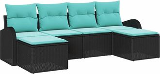 vidaXL Set Di Divani 6 Pz Nero E Turchese Polyrattan Vidaxl