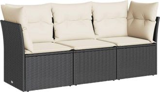 vidaXL Set De Sof&aacute;s De Jard&iacute;n Con Cojines 3 Pzas Rat&aacute;n Sint&eacute;tico Negro Vidaxl