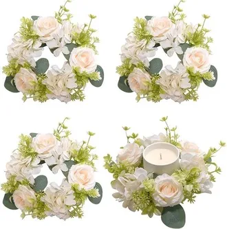 OEM Corona De Velas, 4 Piezas, Anillos Para Velas Para Una Corona, Corona Floral, Corona Navide&ntilde;a, Mini Corona De Velas, Navidad, Blanco