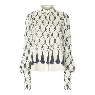 Genny Blouses, female, White, XS, Camicia con stampa nappine in seta