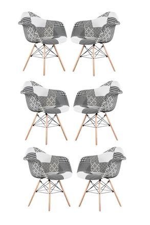 Life Interiors Set of 6 Patchwork Accent Chairs with Wooden Legs & Black Metal Wire Frame