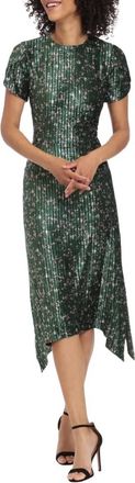Maggy London Velvet Hanky Hem Midi Party Dress In Green Floral