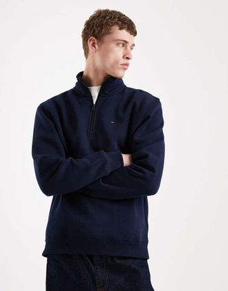Tommy Jeans Felpa in pile blu navy con zip corta e stemma