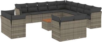 vidaXL Set De Sof&aacute;s De Jard&iacute;n 14 Pzas Con Cojines Rat&aacute;n Sint&eacute;tico Gris Vidaxl
