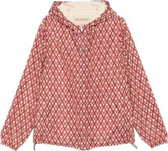 Valentino Garavani Giacca con motivo geometrico e cappuccio - Rosso