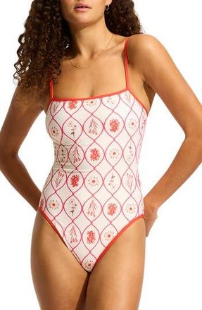 Seafolly Square Neck One-Piece Swimsuit in Flame at Nordstrom Rack, Size 14 Us / 18 Au