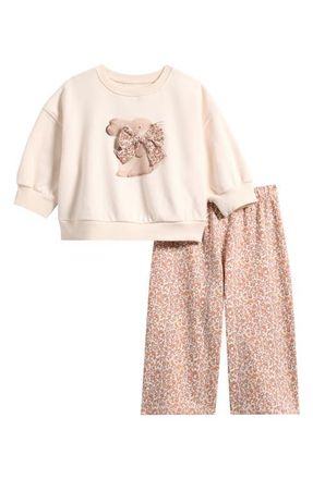 Next Kids Bunny Bow Appliqu&eacute; & Floral Pants Set in Cream at Nordstrom, Size 12-18M
