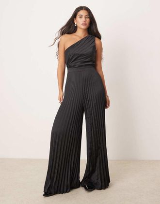 Abercrombie & Fitch Tuta jumpsuit monospalla nera a pieghe-Nero