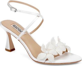 Badgley Mischka Whitney Ankle Strap Pointed Toe Sandal in White Satin at Nordstrom, Size 5.5