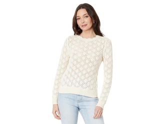 Lilla P Pointelle Stitch Crewneck Sweater Womens Clothing Ivory : MD, Cotton/Polyester