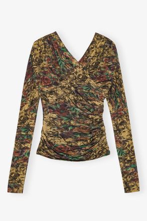 Ganni Custard Top in Printed Jersey - Size 32 Viscose