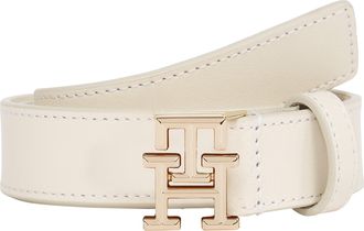 Tommy Hilfiger Lederg&uuml;rtel TOMMY HILFIGER TH LOGO 2.5 cm breit, Damen, Gr. 70, weiss (sugarcane), Rindsleder, G&uuml;rtel Lederg&uuml;rtel, Eleganter G&uuml;rtel mit TH-Logoschnall