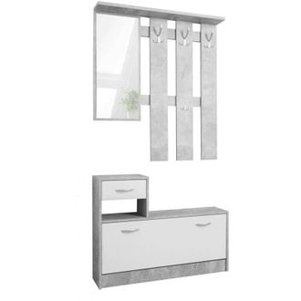 Dmora Mobile da ingresso Daa, Entratina appendiabiti, Composizione per atrio, Consolle portaoggetti multifunzione, 100x26h190 cm, Antracite e Bianco - Dmora