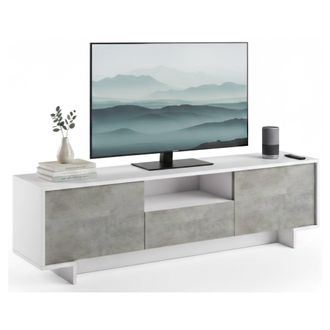 Dmora Dmora - Mueble Tv Andr&oacute;meda, Mueble Tv Para Sal&oacute;n, Aparador Bajo De Sal&oacute;n Con 2 Puertas Y 1 Caj&oacute;n, 100% Made In Italy, 170x42h48 Cm, Blanco Y Cemento,