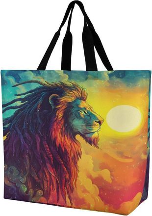 Generic Reggae Lion Large Reusable Shopping Bag Lightweight Foldable Tote Bags Washable Shoulder Handbag