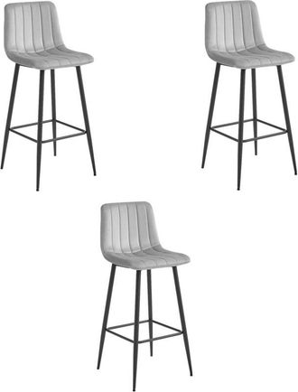 OEM Taburete Pozza - Terciopelo Gris Plata / Patas Negras X 3