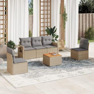 vidaXL Vidaxl - Juego De Sof&aacute;s Jard&iacute;n Con Cojines Beige Mezcla 6 Pzas Rat&aacute;n Pe