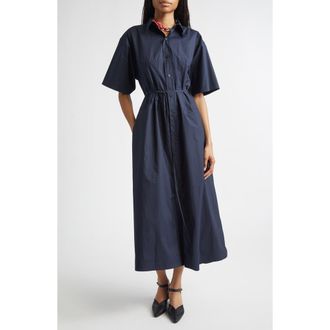 Plan C Oversize Cotton Shirtdress in Blue Black at Nordstrom, Size 8 Us