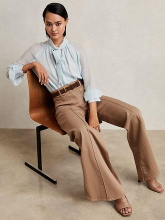 Reiss Taupe Neutral Petite Patch-pocket Flared Jeans, 26