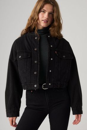 Levi's Sherpa Trucker corta senza colletto - Donna - XS - Nero / Slight Night Psk