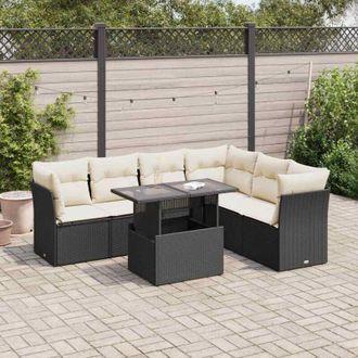 vidaXL Set De Sof&aacute;s De Jard&iacute;n 7 Pzas Con Cojines Rat&aacute;n Sint&eacute;tico Negro Vidaxl