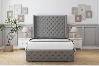 Sloomy Arundel Dumfries Frame-Mattress - 50 Upholstered Wingback Headboard in Light Grey | Size: Small Double