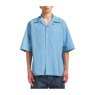 Marni Short Sleeve Shirts, male, Blue, Size: XL Poplin Bowling Shirt