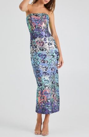 Helsi Leslie Sequin Strapless Gown in Blue/Silver Floral at Nordstrom, Size X-Large