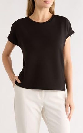 T Tahari Extended Shoulder Crewneck Scuba Knit T-Shirt in Black at Nordstrom Rack, Size X-Small