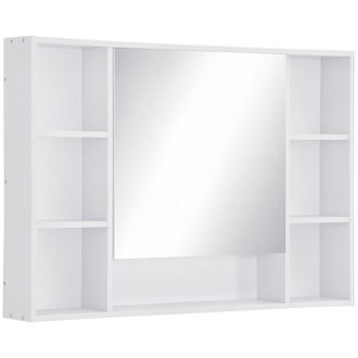 Kleankin Bathroom Cabinet Wall Mount Storage organiser Mirror Shelves White | TJ Hughes