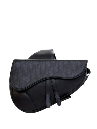 Dior Borsa a tracolla Galaxy Saddle in pelle di vitello traforata con motivo Oblique 2022 - Nero