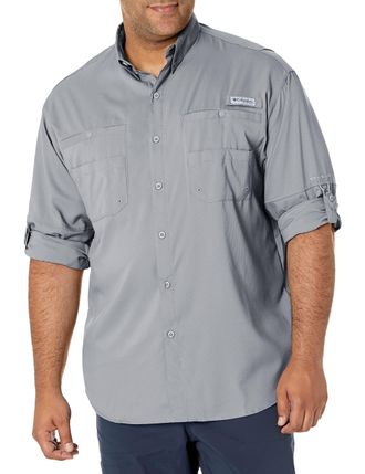 Columbia Mens PFG Tamiami Ii Long Sleeve Shirt Athletic, Cool Grey, Large Tall