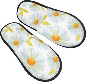 Generic Fluffy Slippers Daisy Flowers Printing Fuzzy Slippers Non Slip Washable Slides For Women Bedroom Spa M