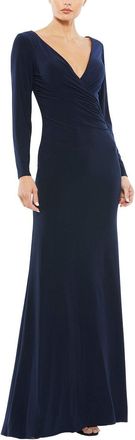 Mac Duggal Long Sleeve Ruched Jersey V-Neck Gown