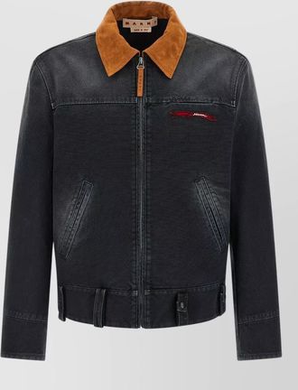 Marni canvas jacket adjustable hem contrast collar side pockets