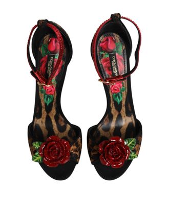 Dolce & Gabbana Womens Brown Leopard Crystal Roses Sandals Shoes Pl+se+vi+goat