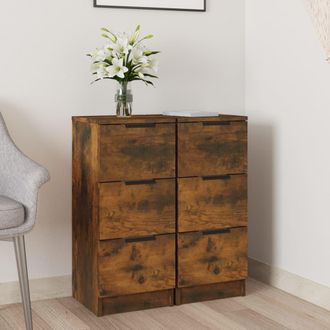 Berkfield Home Sideboards 2 pcs Smoked Oak 30x30x70 cm Engineered Wood in Brown | Size: 30 x 30 x 70 cm