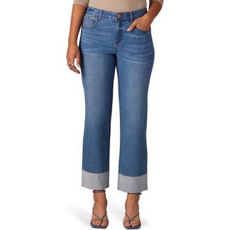 Wit & Wisdom High Waist Cuff Hem Jeans in Mid Blue at Nordstrom, Size 00P