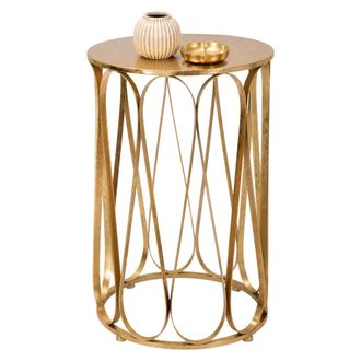 Dmora Mesa De Centro Danoba, Con Almacenamiento, Forma Redonda, Color Tapa Oro, 37x37x58h Cm Oro