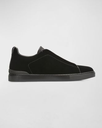 Ermenegildo Zegna Mens Triple Stitch Slip-On Velvet Low Top Sneakers