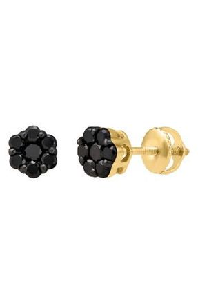 LuvMyJewelry Black Diamond Floral Stud Earrings in 10K Yellow Gold at Nordstrom Rack