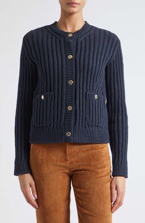 Moncler Mixed Media Down Cardigan in Blue at Nordstrom, Size X-Small