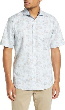 Brax Hardy Cotton Short Sleeve Button-Up Shirt in Frozen at Nordstrom Rack, Size X-Large