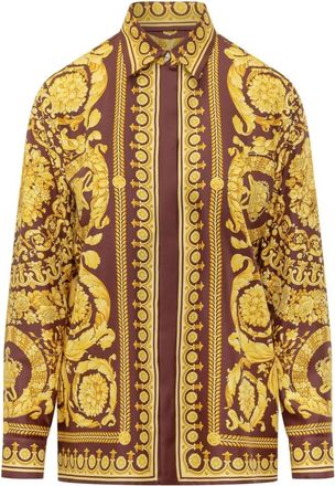 Versace Baroque Silk Shirt - Dames - Overhemden - Veelkleurig - S - Leer - Overhemden