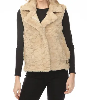 Metric Knits Metric Knit Faux Fur Zip Up Vest In Beige