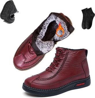 Generic POIOZXD Womens Winter New Fleece Thickened Warm Soft Bottom Cotton Boots Mama Shoes Waterproof Slip-on Warm Fur Lined Side Zipper Snow Shoes Leather A