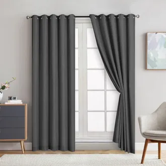Lewis's Farrow Eyelet Curtains - Charcoal - Width 90 x Drop 90 (229 x 229 cm) | TJ Hughes