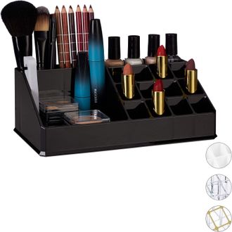 OEM Organizador De Cosm&eacute;ticos De Acr&iacute;lico Negro, Almacenamiento De Maquillaje, Organizador De Maquillaje De 16 Compartimentos, Soporte Para Labiales, Tall