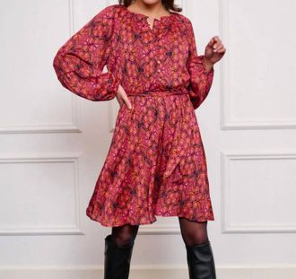 Esqualo Francette Fancy Sleeve Sensation Mini Dress In Vivid Pinks Gold Black